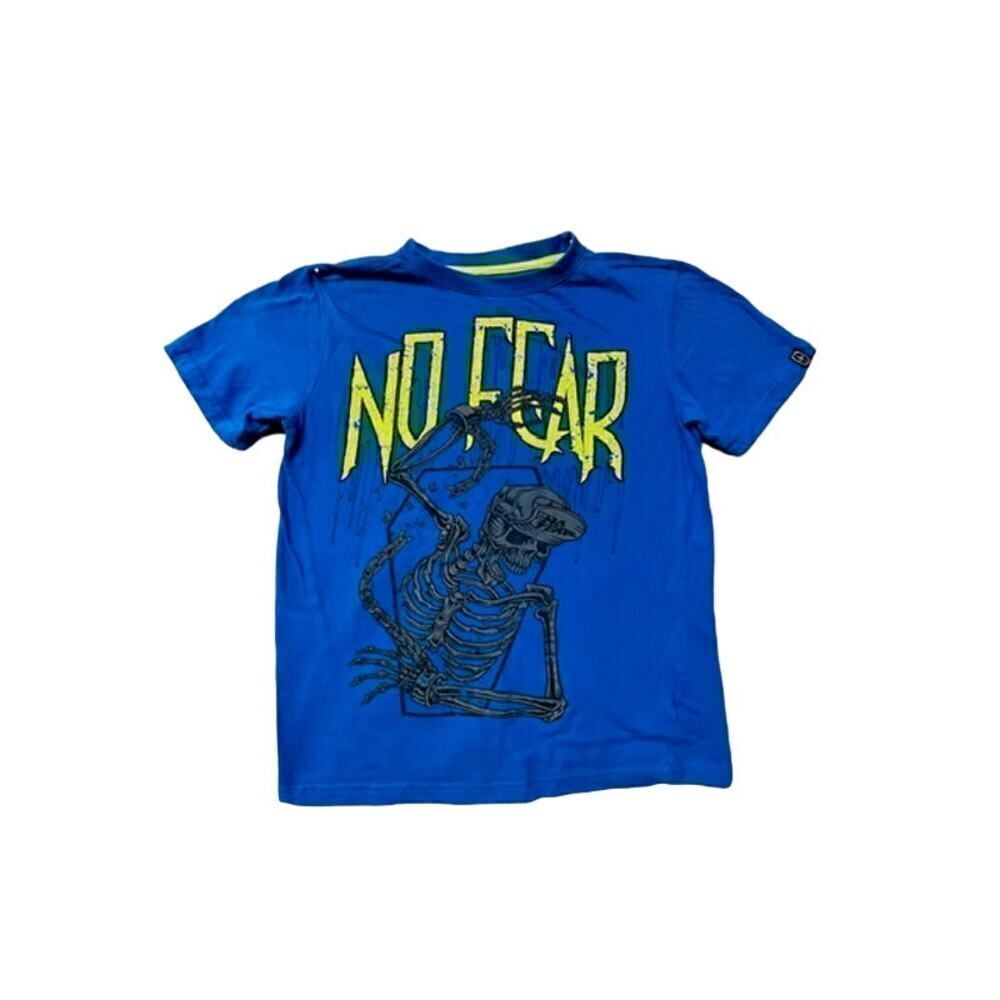 Vintage No Fear Kids Shirt Large Blue Skateboard Short Sleeve Cotton Y2K